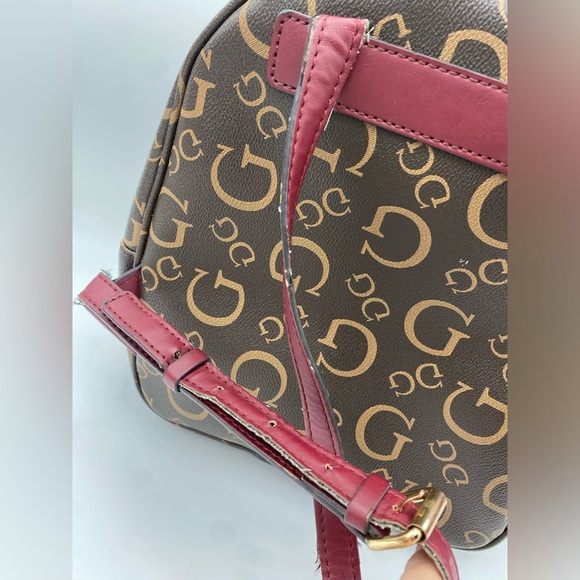 Guess Vintage Maroon Strap Brown Logo Backpack - Picture 9 of 14